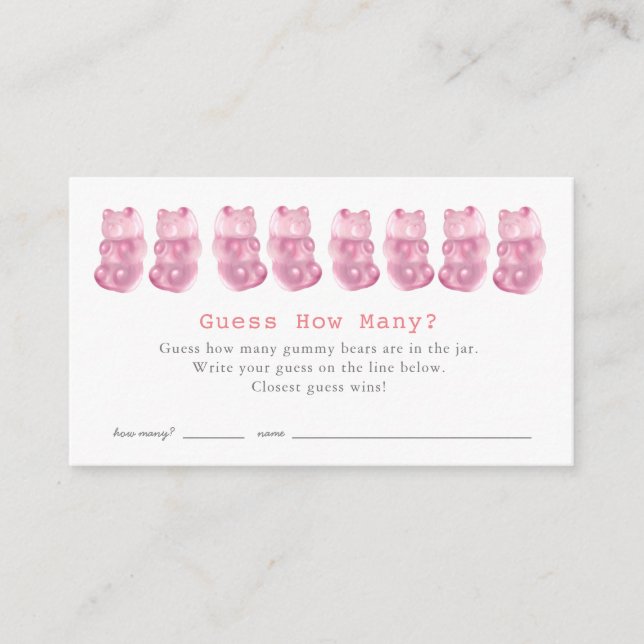 Guess How Many Gummy Bears Pink Baby Shower Game Enclosure Card (Front)
