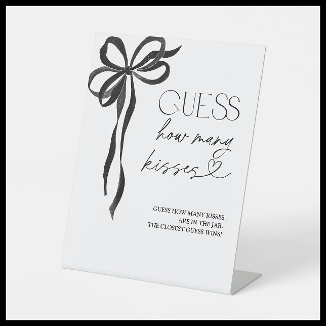 Guess How Many Kisses Black Bow Bridal Shower Pedestal Sign (Creator Uploaded)
