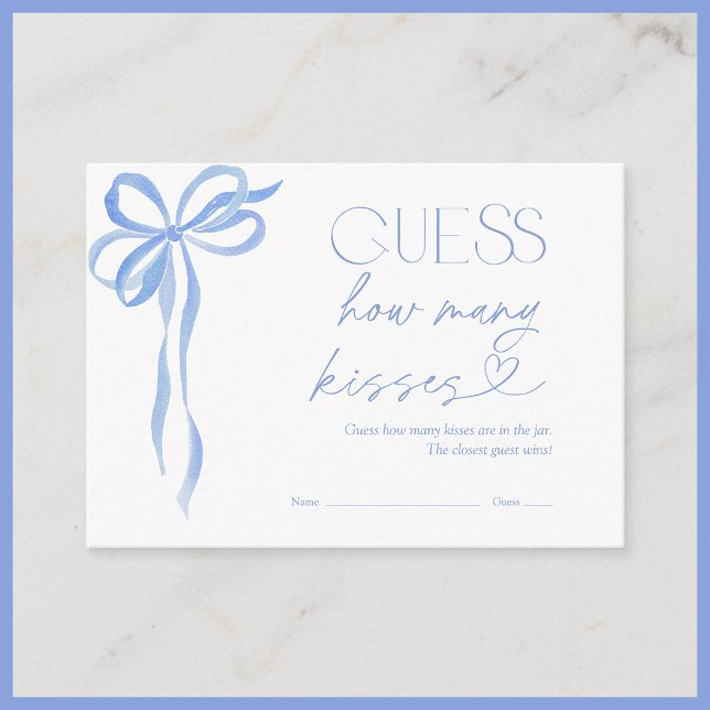 Guess How Many Kisses Blue Bow Bridal Shower Game Enclosure Card (Creator Uploaded)