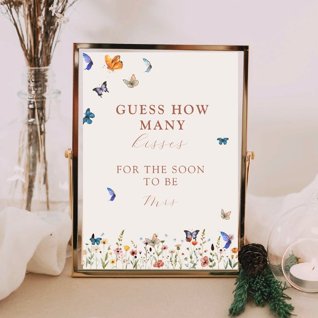 Guess How Many Kisses Bridal Shower Butterfly Game Poster (Creator Uploaded)