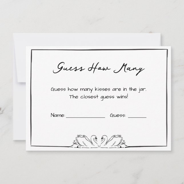 Guess How Many Kisses Bridal Shower Game Swan Chic Card (Front)