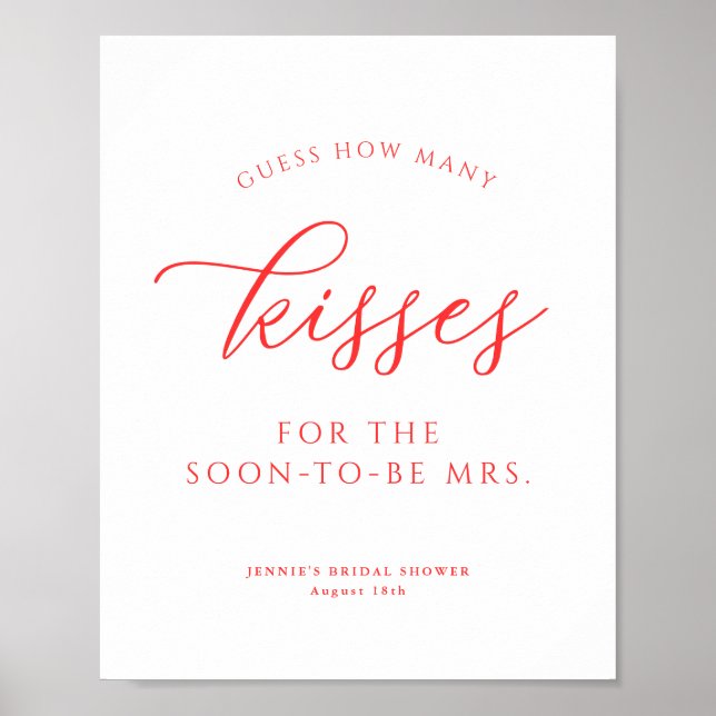 Guess How Many Kisses Bright Coral Shower Game Poster (Front)