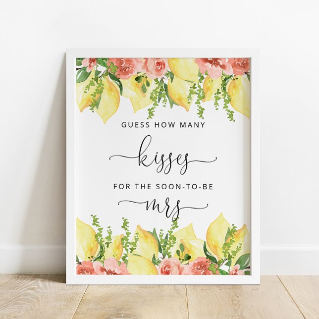 Guess How Many Kisses Lemons Floral Shower Game Poster (Creator Uploaded)