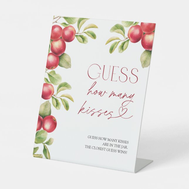 Guess How Many Kisses Modern Apple Bridal Shower Pedestal Sign (Front)