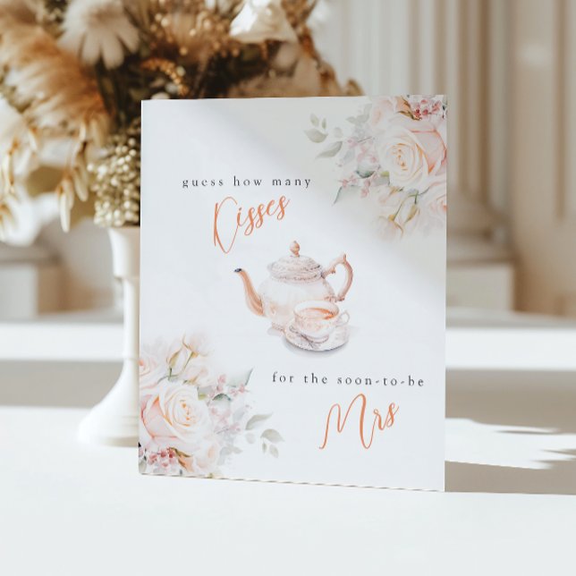 Guess How Many Kisses Pastel Blooms Shower Game Pedestal Sign (Creator Uploaded)