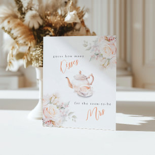 Guess How Many Kisses Pastel Blooms Shower Game Pedestal Sign