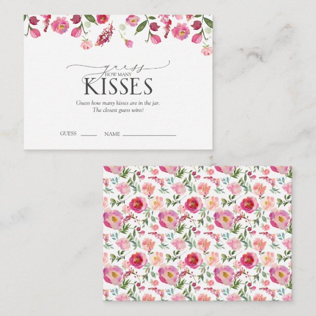 Guess How Many Kisses Pink Bridal Shower Game Enclosure Card (Front/Back)