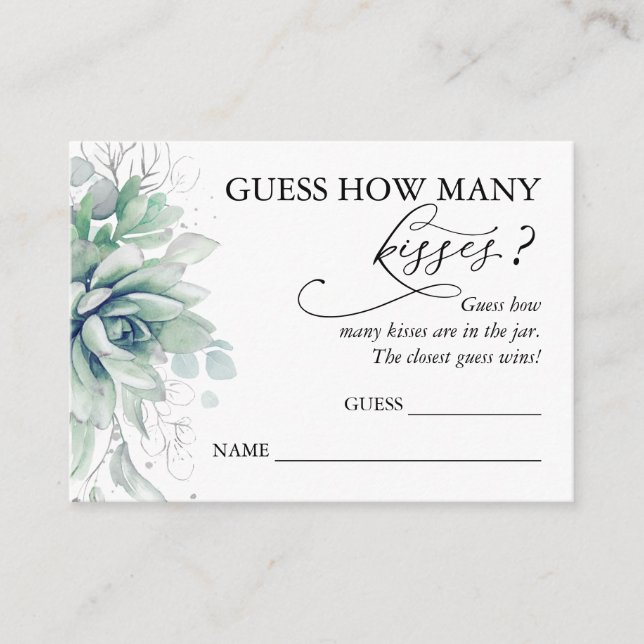 Guess How Many Kisses Succulents Game Cards (Front)