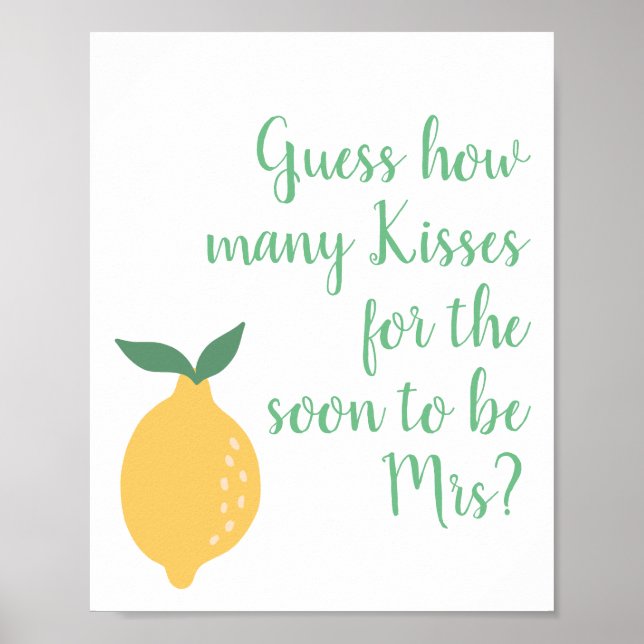 Guess How Many Kisses Yellow Lemon Bridal Shower Poster (Front)