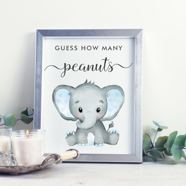 Guess How Many Peanuts Elephant Baby Boy Shower Poster (Creator Uploaded)