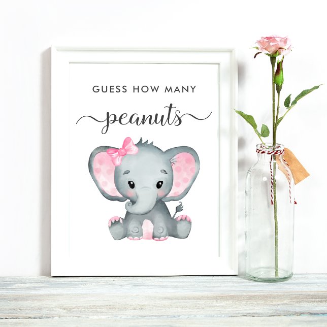 Guess How Many Peanuts Elephant Baby Girl Shower Poster (Creator Uploaded)
