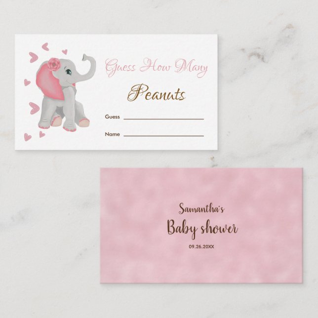 Guess How Many Peanuts Elephant Baby Shower Game Enclosure Card (Front/Back)