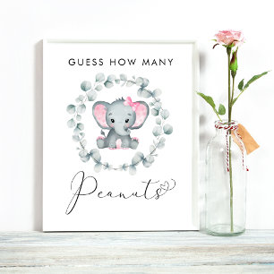 Guess How Many Peanuts Elephant Baby Shower Game Poster