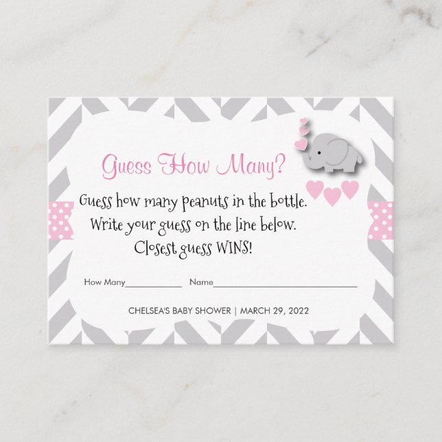 Guess How Many - Pink Elephant Enclosure Card (Front)