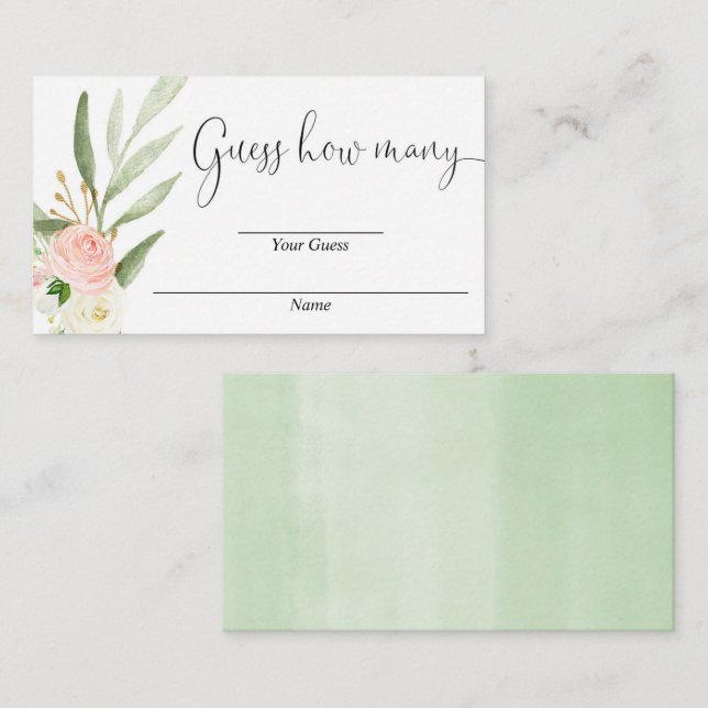 Guess how many pink floral gold baby shower cards (Front/Back)