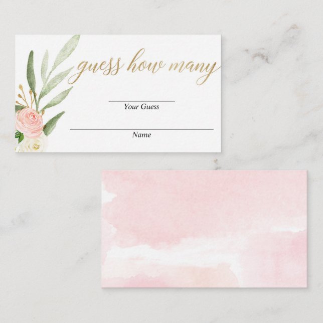 Guess how many pink gold floral baby shower cards (Front/Back)