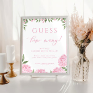 Guess How Many Pink Hydrangea Shower Game Poster