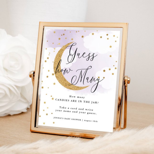 Guess How Many Purple Over Moon Baby Shower Game Poster (Creator Uploaded)