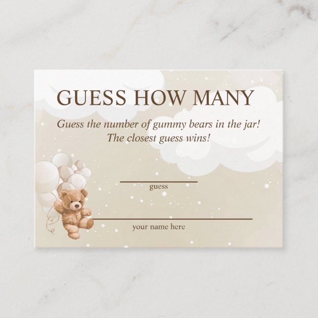 Guess How Many Teddy Bear Baby Shower Cards (Front)