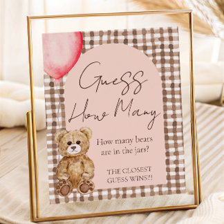 Guess How Many Teddy Bear Baby Shower Game Table  Poster