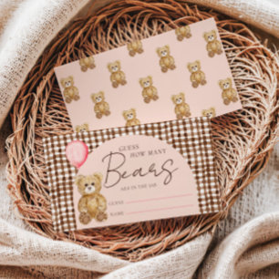 Guess How Many Teddy Bear Girl Baby Shower Game Enclosure Card