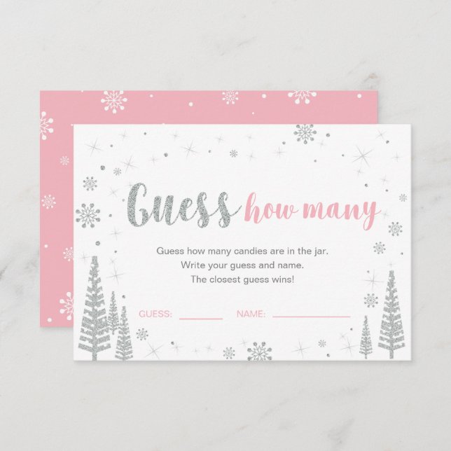 Guess How Many | Winter Pink Baby Shower Game Invitation (Front/Back)