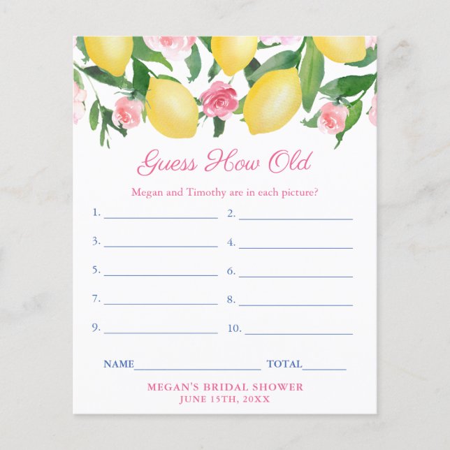 Guess How Old Baby Photos Bridal Shower Game Card (Front)