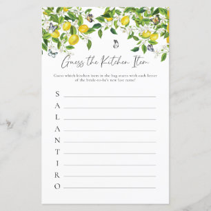 Guess Kitchen Item Lemon Bridal Shower Game