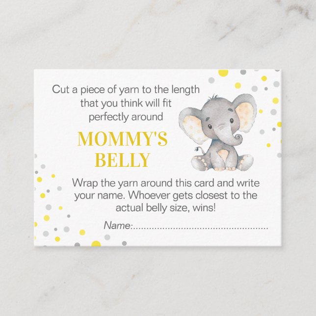 Guess Mummy's Belly Game Card Elephant Baby Shower (Front)