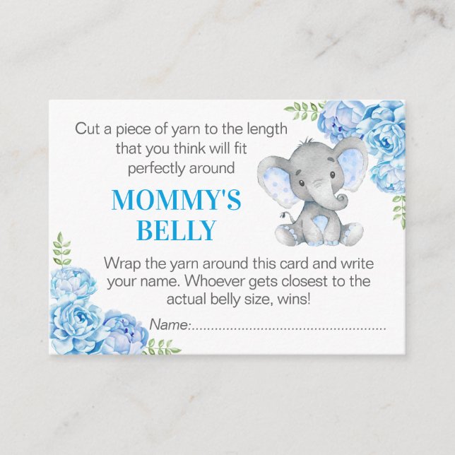 Guess Mummy's Belly Game Card Elephant Baby Shower (Front)