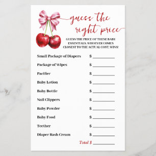 Guess Right Price Cherry Coquette Baby Shower Game Flyer
