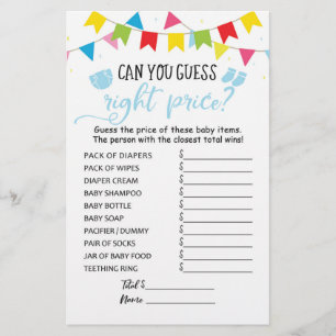 Guess right price Game Baby Shower Party game
