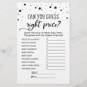 Guess right price Game Baby Shower Party game