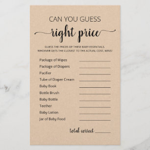 Guess right price game Baby Shower party game