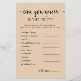 Guess right price game Baby Shower party game