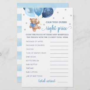 Guess Right Price Game Baby Shower Teddy Bear