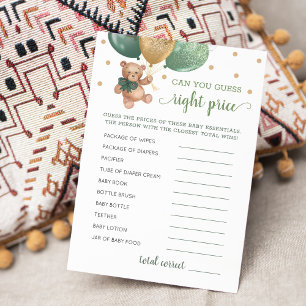 Guess Right Price Game Baby Shower Teddy Bear Card