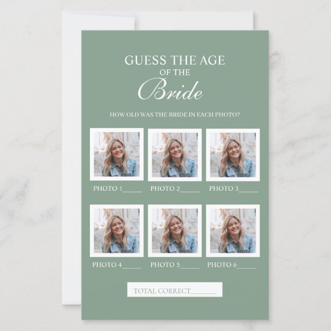 Guess The Age Of The Bride Sage Green Paper Sheet (Front)