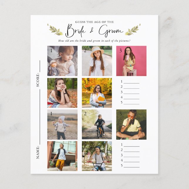 Guess The Age | Photo Bridal Shower Game (Front)