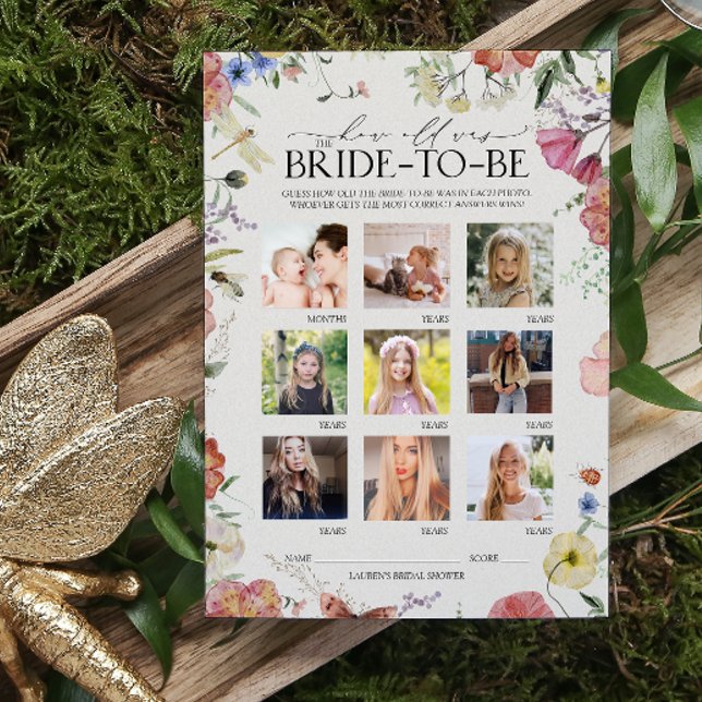Guess the Age Pressed Floral Bridal Shower Game (Journey in Time: Guess the Bride's Ages & Cherish Memories!)