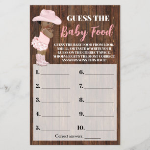 Guess the Baby Food AA Cowgirl Shower Game Card