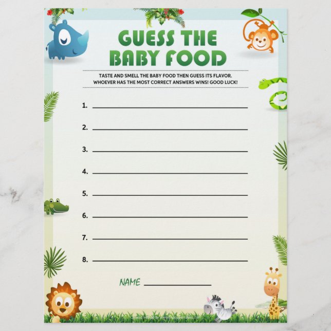 Guess The Baby Food [Animal Theme] Custom Letterhead (Front)