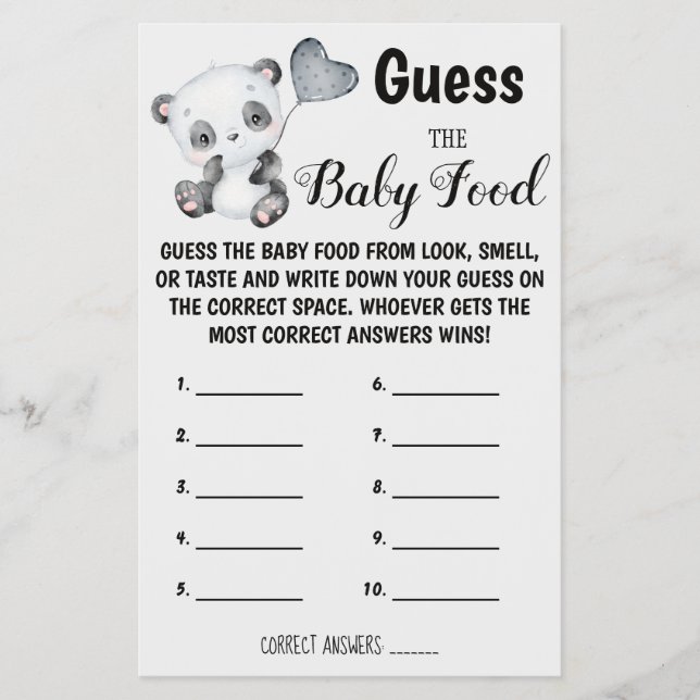 Guess the Baby Food | Baby Shower Game Card (Front)