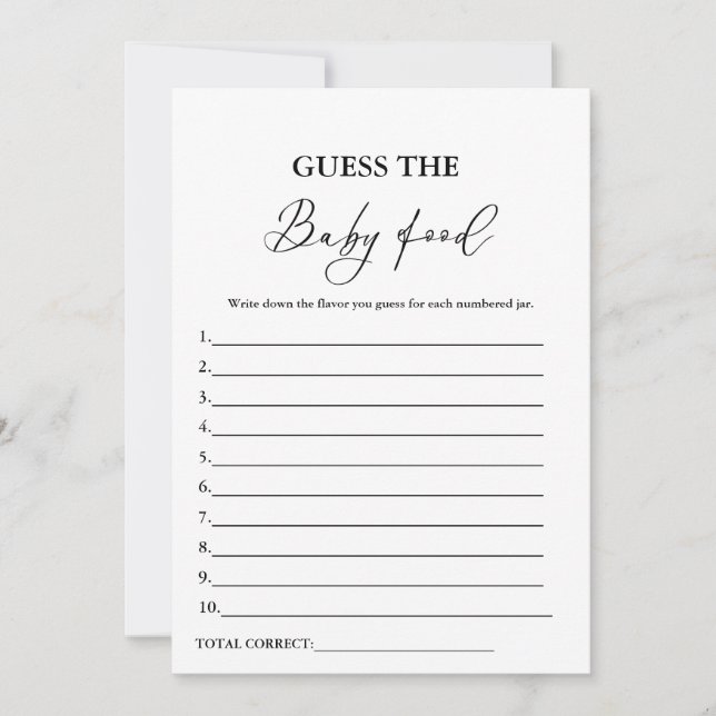 Guess The Baby Food Baby Shower Game Card (Front)