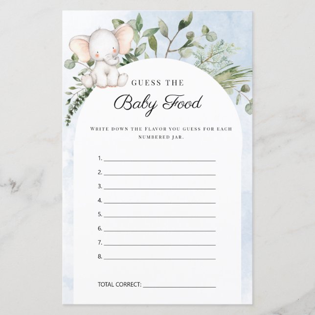 Guess The Baby Food Boy Blue Baby Shower Game (Front)