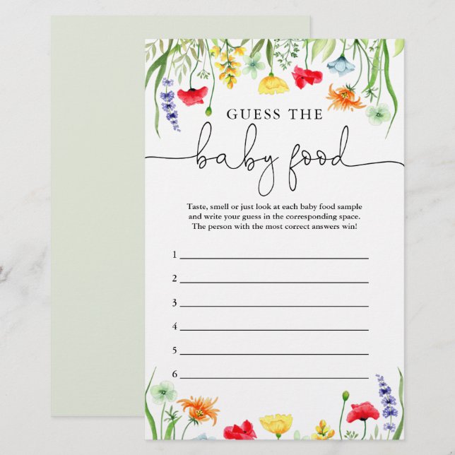 Guess the baby food game colourful wildflowers (Front/Back)