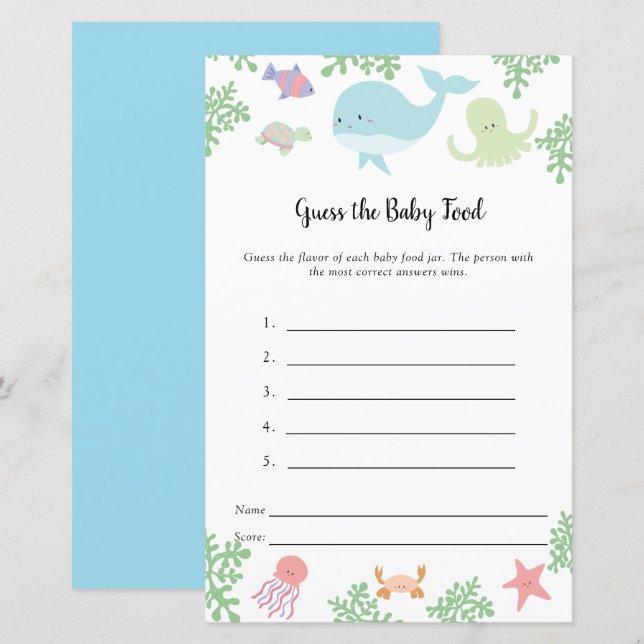 Guess the Baby Food Game Under the Sea Baby Shower (Front/Back)