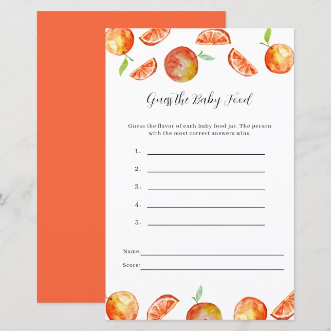Guess the Baby Food Little Cutie Baby Shower Game (Front/Back)