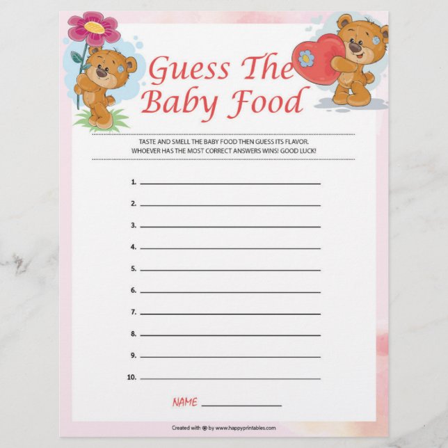 Guess The Baby Food [Teddy Bears] Custom Letterhead (Front)