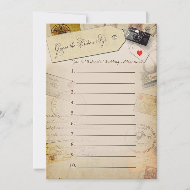 Guess the Bride's Age Travel Shower game (Front)
